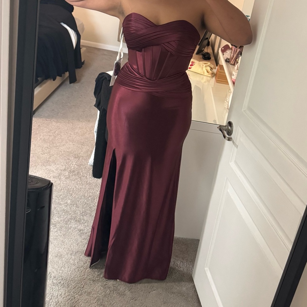 Burgundy Satin Evening Gown
